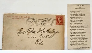 Temple College of Philadelphia Werbung Cover & Gedichtausschnitt um 1902 - Bild 1 von 3