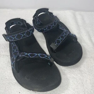 Vintage TEVA Black Blue Sandals 10M 90's Big Rear Rubber Tag! - Picture 1 of 4