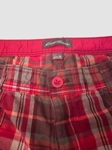 Eddie Bauer Women’s Size 16 Red Plaid Bermuda Shorts Button Zipper Pockets - Picture 1 of 11