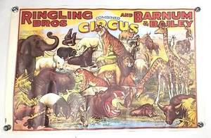 VINTAGE RINGLING BROS.&BARNUM & BAILEY CIRCUS ANIMALS POSTER STROBRIDGE LITHO - Picture 1 of 8