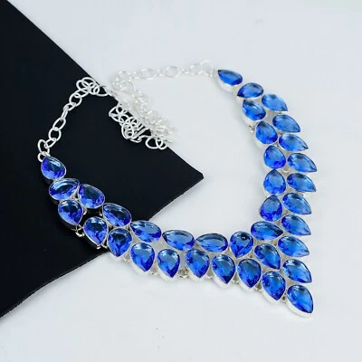 London Topazio Blu Gemma 925 Argento Sterling Gioielli Collana Fidanzamento Gift - Immagine 1 di 4