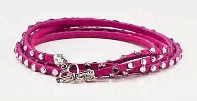 Swarovski Crystal and Leather Wrap bracelet in pink - Image 1 of 2