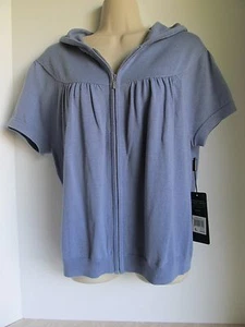 DAISY FUENTES Sz. L Women's Misses S/S Blue Zipper Sweater w/Hood MSRP $40 NWT! - Picture 1 of 9