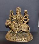 vtg Brass / Bronze Statue  Hindu Goddess Durga  8 Arms Weapons Riding on Lion