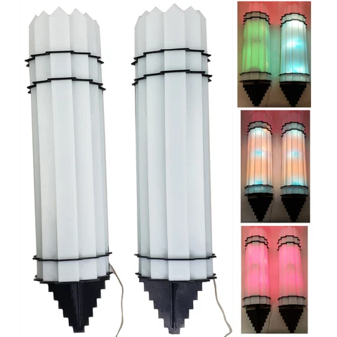 Large Pair  Art Deco Multi Color Wall Light Black Steel White Glass Slats Cover