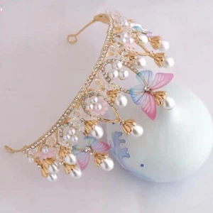 Rhinestone Tiara Tiaras for Girls Butterfly Princess Crown Pearl Headband - Picture 1 of 7