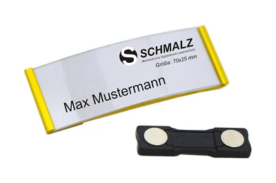 SCHMALZ® Gewölbtes Aluminium Namensschild | aus Metall | gold | Magnet | Papiereinschub