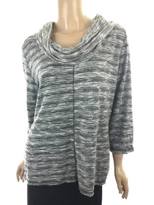 Hot Cotton Cowl Neck Top Shirt Size S Gray & White 3/4 Sleeve Soft Cotton - Picture 1 of 5