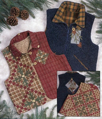 Pineneedles And Patchwork Applique Pieced Or Fleece Vest Indygo Junction IJ560 - Image 1 of 4
