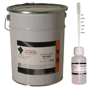 5kg. de GEL COAT POLYESTER ISO. MARINE BLANC + catalyseur, pinceau & 1 pipette. - Afbeelding 1 van 6