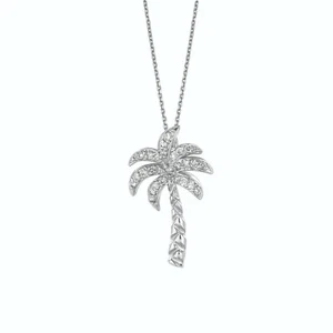 0.20 Carat Natural Diamond Palm Tree Necklace Pendant 14K White Gold 18'' chain - Picture 1 of 3