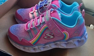 Mädchen Skechers Heart Lights Light Up Sneaker Schuhe Gr. 2 Rosa Blau - Bild 1 von 11
