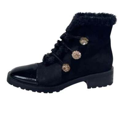 Botines Nanette Lepore negros con puño de piel sintética detalles de estrás 9,5 M Foto 1 de 4