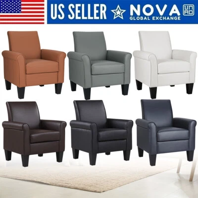 Sillón tapizado moderno para sala de estar de cuero PU con brazos sofá individual Foto 1 de 4