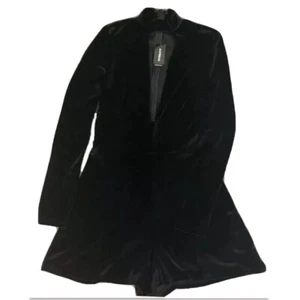 NWT Express Velvet Romper Mock Neck Cut Out Long Sleeves Black Sz XS - Picture 1 of 11