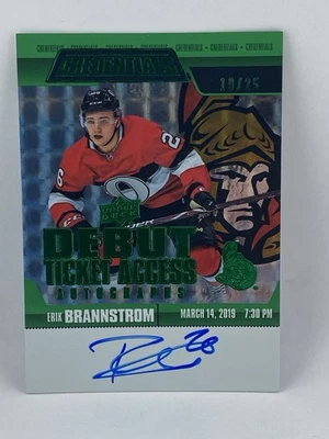 2019-20 UD Credentials Erik Brannstrom RC Debut Ticket Auto Green /25 Panthers - Image 1 of 3