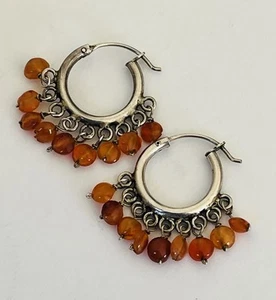 Pendientes colgantes vintage de plata esterlina ámbar báltico araña aro Huggies - Imagen 1 de 12