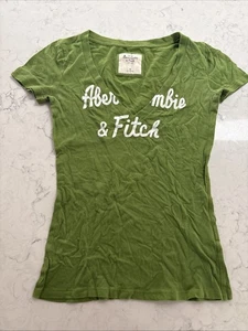 Vintage Y2K 90s Abercrombie & Fitch Tee Fitted Stretch Spell Out Logo Green - Bild 1 von 7