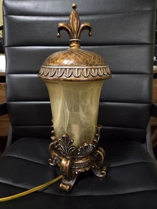 Vintage Table Lamp 17” Tall Brownish Gold Hurricane Lamp Tested Desktop  - Picture 1 of 11
