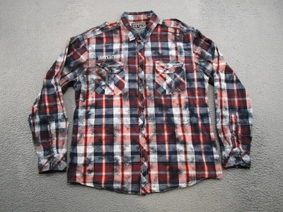 Camisa Affliction Negra Premium A Cuadros Perla Envejecida Botón a Presión 3XL Delgada LEER Foto 1 de 4