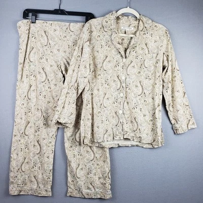 Pottery Barn Size S Pajama Set Beige Paisley Neutral Rustic Timeless Loungewear - Image 1 of 4