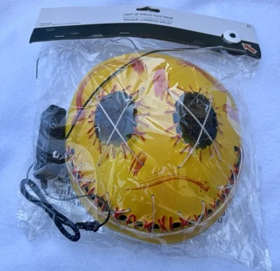 Light-Up Smiley Face Mask Scary Fancy Dress Up Halloween Adult Costume Accessory - Image 1 of 4