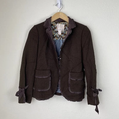 Blazer De Colección Rebecca Taylor 4 Lana Volantes Romántico Marrón Oscuro Academia Pana Foto 1 de 4