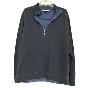 Tommy Bahama Mens Sweatshirt L Blue Cotton 1/4 Zip Pullover Reversible Preppy - Picture 1 of 10