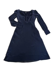 Express Seidenkleid schwarz XS eckiger Ausschnitt transparente Bischofsärmel Y2K, Whimsigoth - Bild 1 von 11