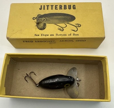 Señuelo vintage Jitterbug Fred Arbogast Akron Ohio con caja Foto 1 de 4