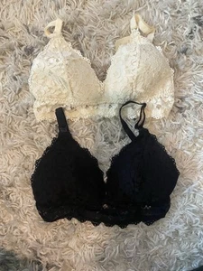 Juego de bralette de enfermería de encaje si 2 blanco y negro talla grande - Imagen 1 de 3