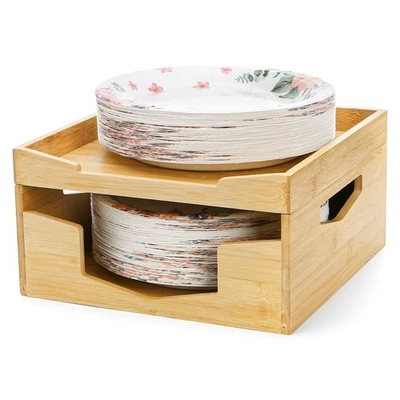 Soporte dispensador de placas de papel de bambú para platos de 8-10 pulgadas y forros para freidora de aire... Foto 1 de 4