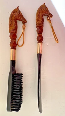 Cepillo de pelusa vintage cabeza de caballo ecuestre zapato cuerno ropa Foto 1 de 4
