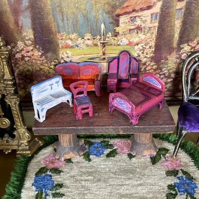 VER ESTADO Antiguo Marx Recién Casados Pequeña Escala Casa de Muñecas Muebles Lata Años 20 Metal Foto 1 de 4