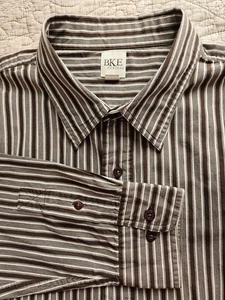 BKE Contour Camicia elegante uomo marrone a righe con bottoni manica lunga, XXL - Foto 1 di 7