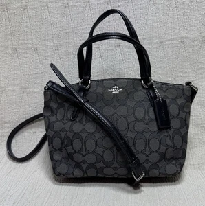 Coach Mini Kelsey Signature Canvas Satchel Bag Black Crossbody with Hang Tag - Picture 1 of 7