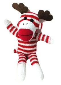 NWOT Gallerie Sock Monkey 9" With Reindeer Antlers Red & White Stripes Xmas - Picture 1 of 8