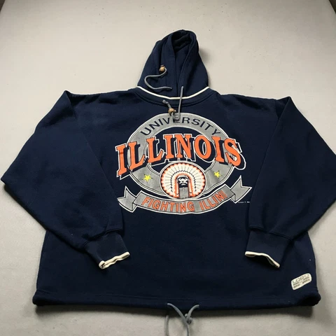 VINTAGE Illinois Fighting Illini Hoodie Mens XL Blue Sweatshirt Logo 7 NCAA 90s Cover