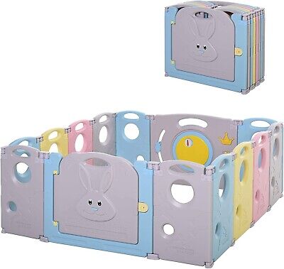 HOMCOM 14 Pcs Foldable Baby Playpen Safety Gate Kids Activity Center Fence • 40£