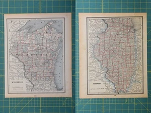Wisconsin Illinois Vintage Original 1893 Columbian World Fair Atlas Map Lot - Bild 1 von 9