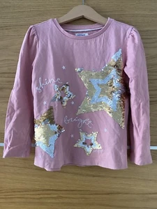 Fat Face Girls Flippy Star Sequin T-Shirt Top Pink 6-7 Years - Picture 1 of 3