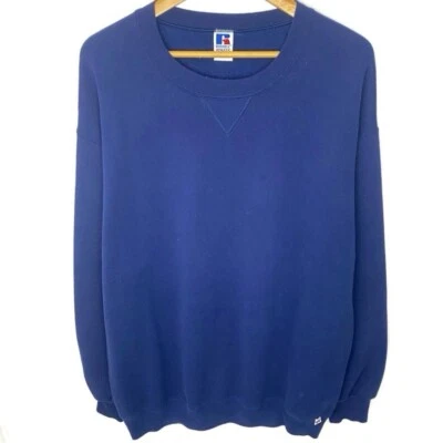 Vintage 90s Russell Athletic Blue Blank Crewneck Sweatshirt Made in USA XXLT - Image 1 of 4