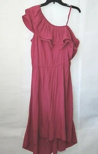 H&M Dress Womens Size 12 Pink One Shoulder Spaghetti Strap Hi Low Ruffle Hem - Picture 1 of 11
