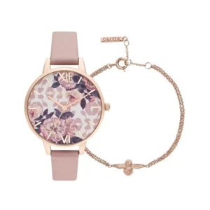 OLIVIA BURTON Wildflower Women's Vegan Watch & 3D Bee Bracelet Gift Set, 34mm - Picture 1 of 2