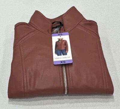 Chaqueta de mujer Vince Camuto de imitación de cuero con bolsillos de manga larga, rosa, talla XS Foto 1 de 4