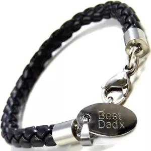 Pulsera de cuero grabado personalizada para hombre identificación médica - Imagen 1 de 8