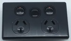 Black Double DGPO Extra Switch Slim Line SLIM Power Point Socket Outlet 10 AMP - Foto 1 di 3
