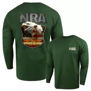 NRA Protecting Freedom Mangas Largas Crew Camisa - Verde Bosque - Grande para Hombre - NUEVA - Imagen 1 de 1