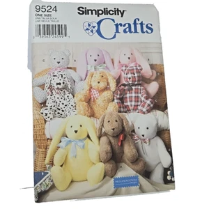 Simplicity 9524 Stuffed Plush Dog Rabbit Bear 14" Craft Pattern UNCUT - Picture 1 of 3