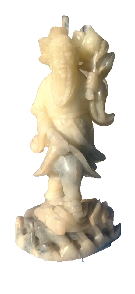 古董中国男子手工雕刻青瓷/白色玉雕像 1940 年代之前令人惊叹 — 第 1/4 张图片